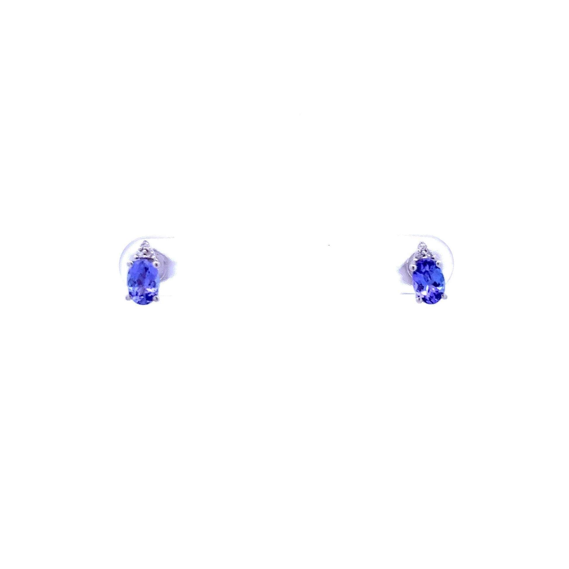 9ct White Gold Tanzanite and Diamond Stud Earrings - Judith Hart Jewellers