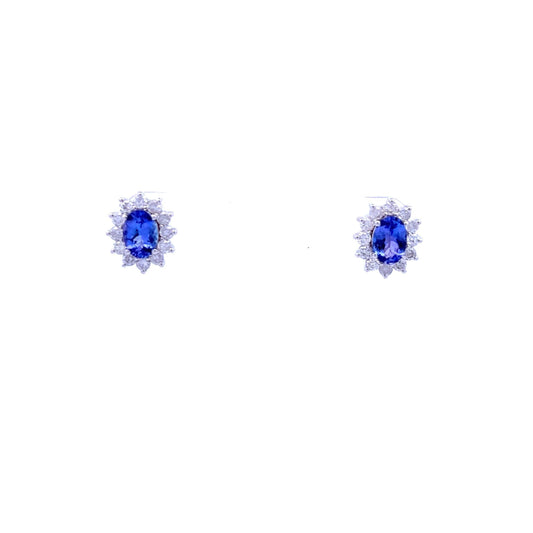 9ct White Gold Tanzanite and Diamond Stud Earrings - Judith Hart Jewellers