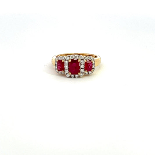18ct Yellow Gold Ruby and Diamond Cluster Ring - Judith Hart Jewellers