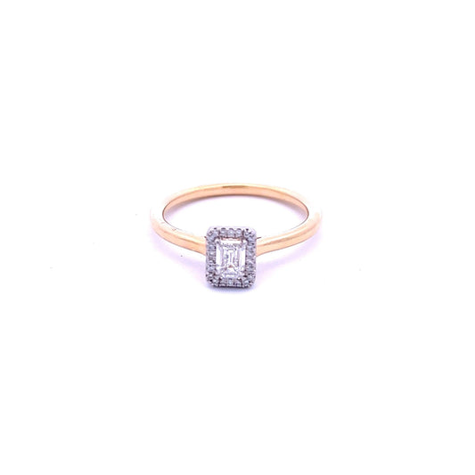 18ct Yellow Gold Emerald Cut Diamond Halo Ring - Judith Hart Jewellers