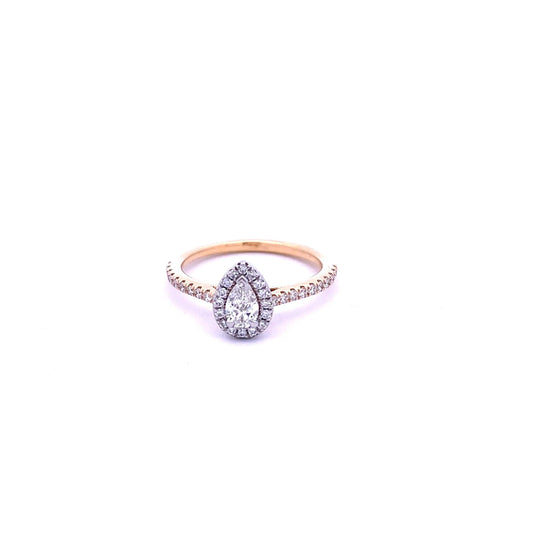 18ct Yellow Gold Pear Cut Diamond Halo Ring with Diamond Shoulders - Judith Hart Jewellers