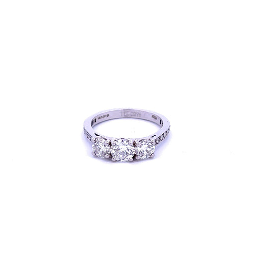 Platinum Three Stone Diamond Ring with Diamond Shoulders - Judith Hart Jewellers