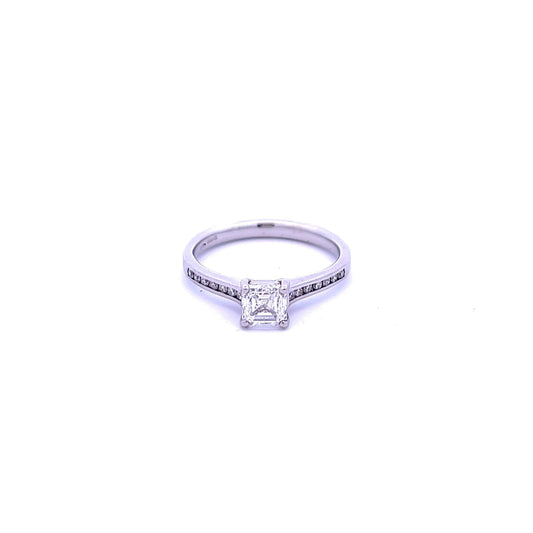Platinum 0.80ct Asscher Cut Diamond Ring with Diamond Shoulders - Judith Hart Jewellers