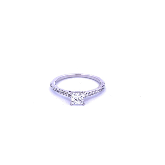 Platinum Princess Cut Diamond Ring with Diamond Shoulders - Judith Hart Jewellers