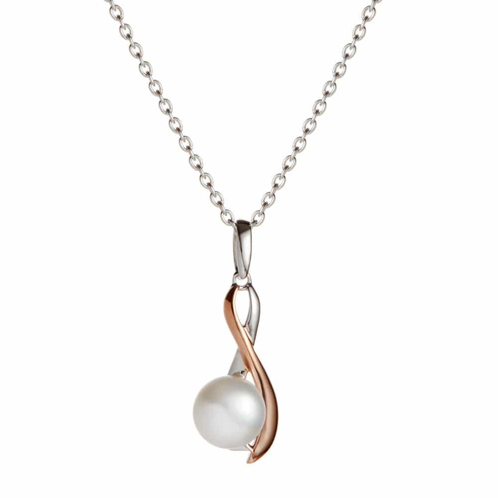 Jersey Pearl Camrose Freshwater Cultured Pearl Silver and Rose Gold Plated Pendant and Chain - Judith Hart Jewellers