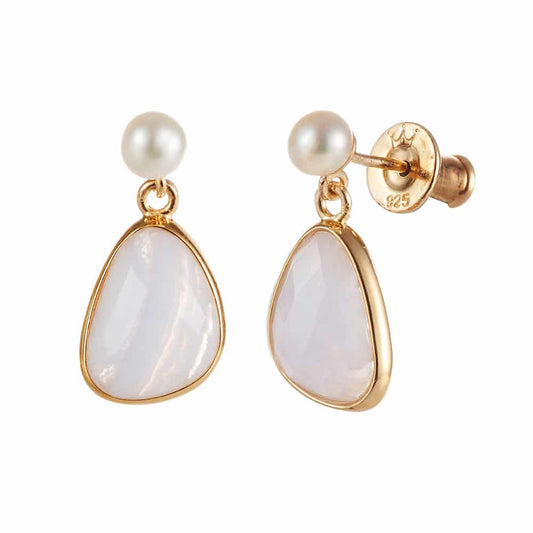 Jersey Pearl Sorel Blue Lace Agate and Freshwater Pearl Drop Earrings
