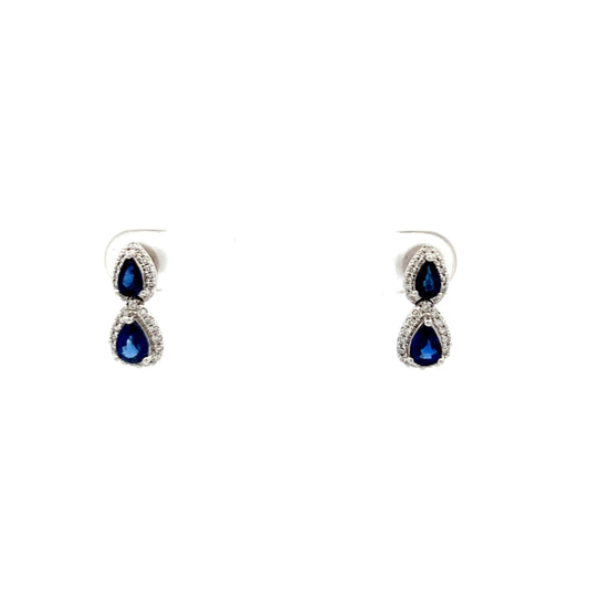 18ct White Gold Sapphire and Diamond Drop Earrings - Judith Hart Jewellers