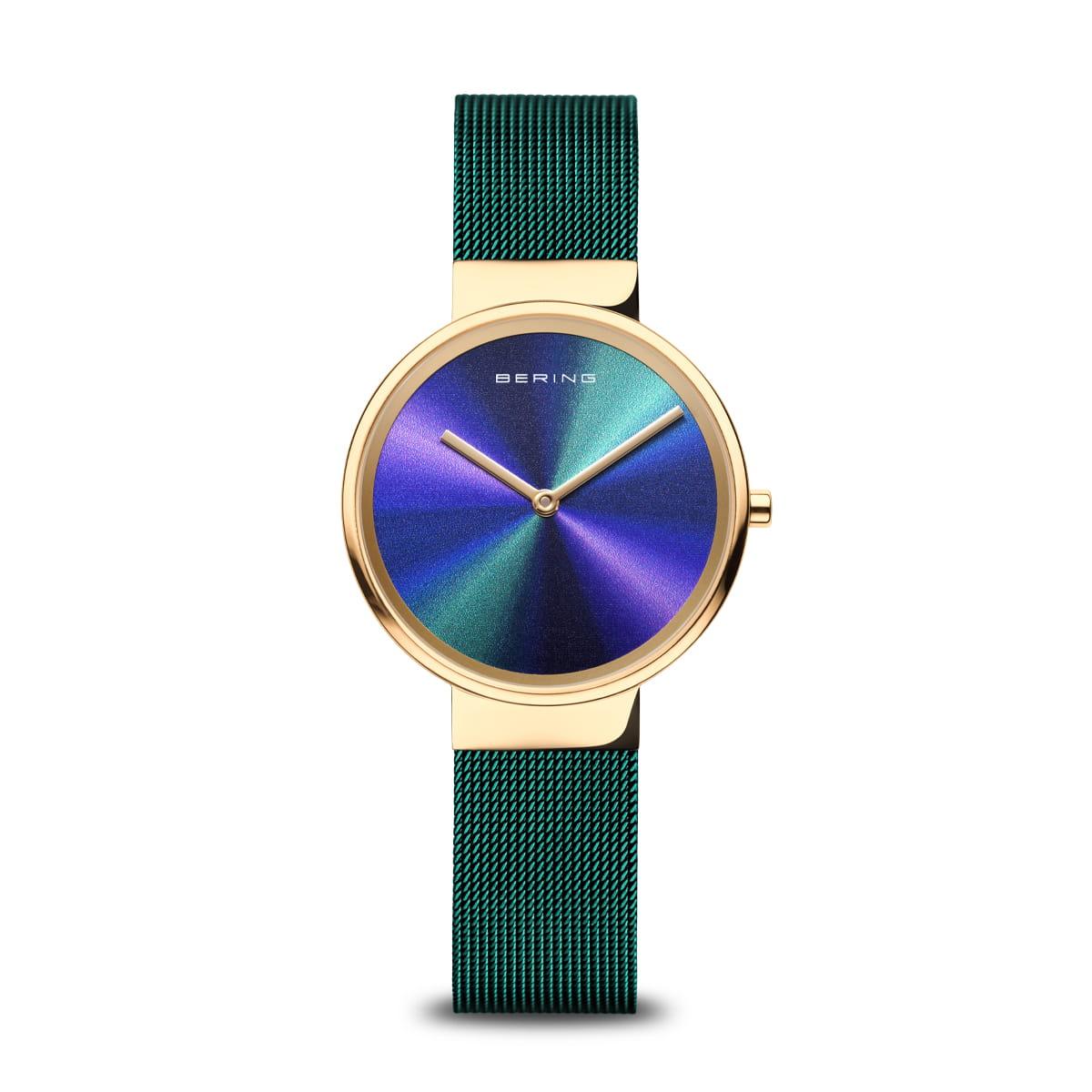 Bering Classic Teal and Multicolour Aurora Mesh Strap Watch 19031-828 - Judith Hart Jewellers