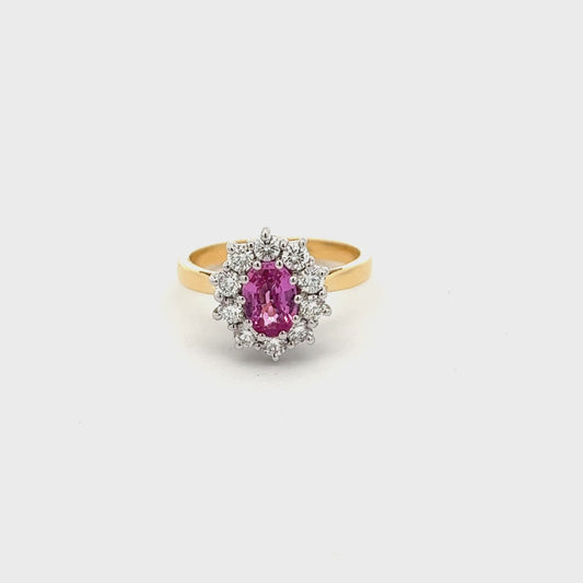 18ct Yellow Gold Oval Pink Sapphire and Diamond Ring