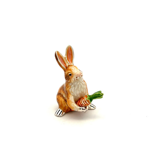Sterling Silver Large Enamel Rabbit with Carrot Figurine - Judith Hart Jewellers