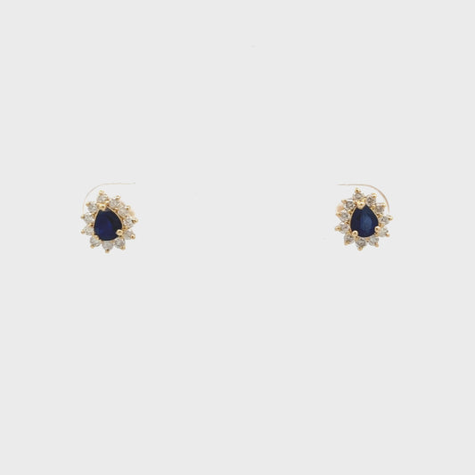 9ct Yellow Gold Sapphire and Diamond Cluster Stud Earrings