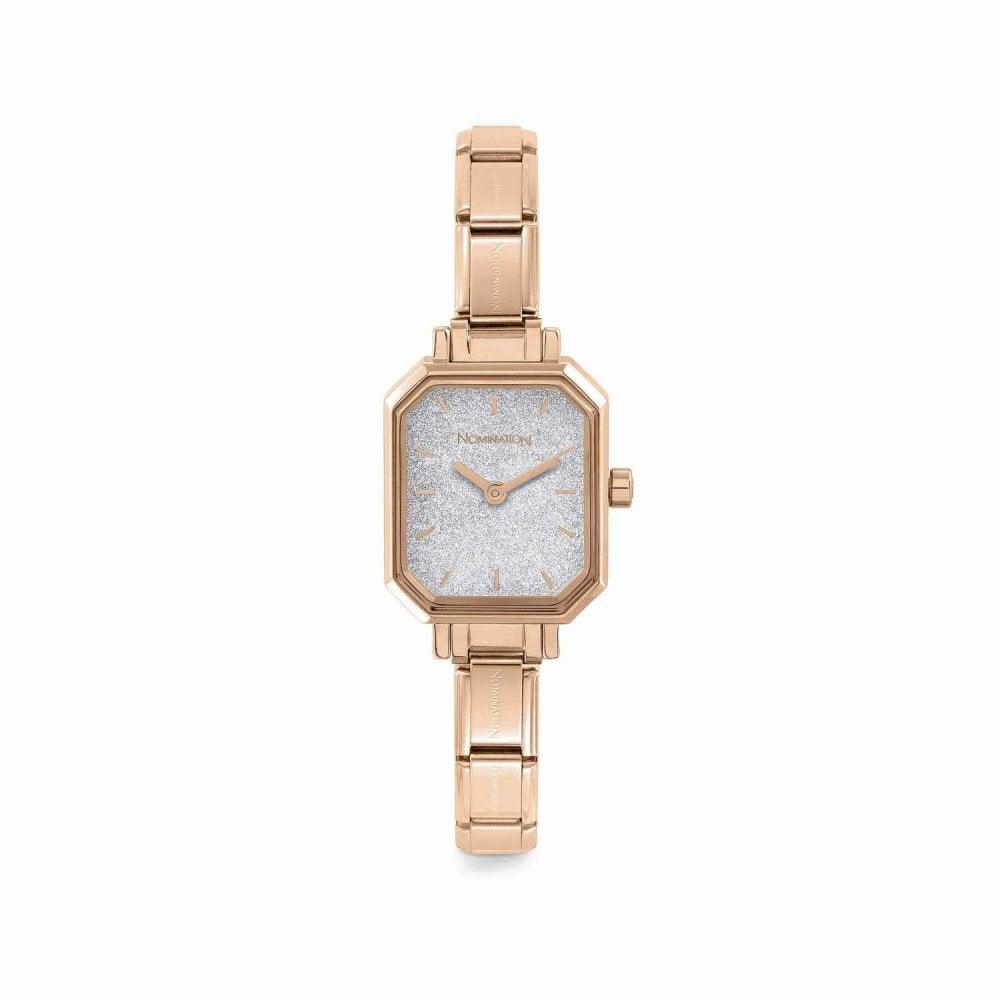 Nomination Classic Paris Rose Silver Glitter Rectangular Watch 076031/023 - Judith Hart Jewellers