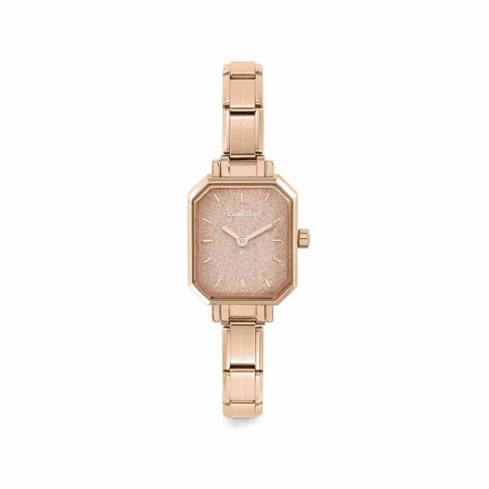 Nomination Classic Paris Rose Pink Glitter Rectangular Watch 076031/025 - Judith Hart Jewellers