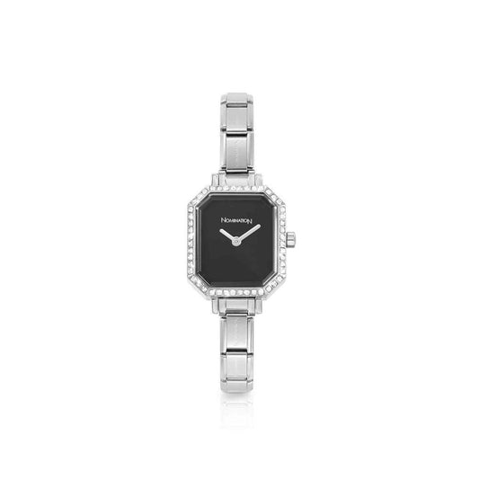 Nomination Classic Paris Rectangular CZ Black Dial Watch 076036/012 - Judith Hart Jewellers