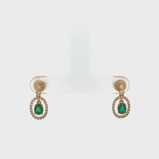 18ct Yellow Gold Emerald and Diamond Drop Earrings
