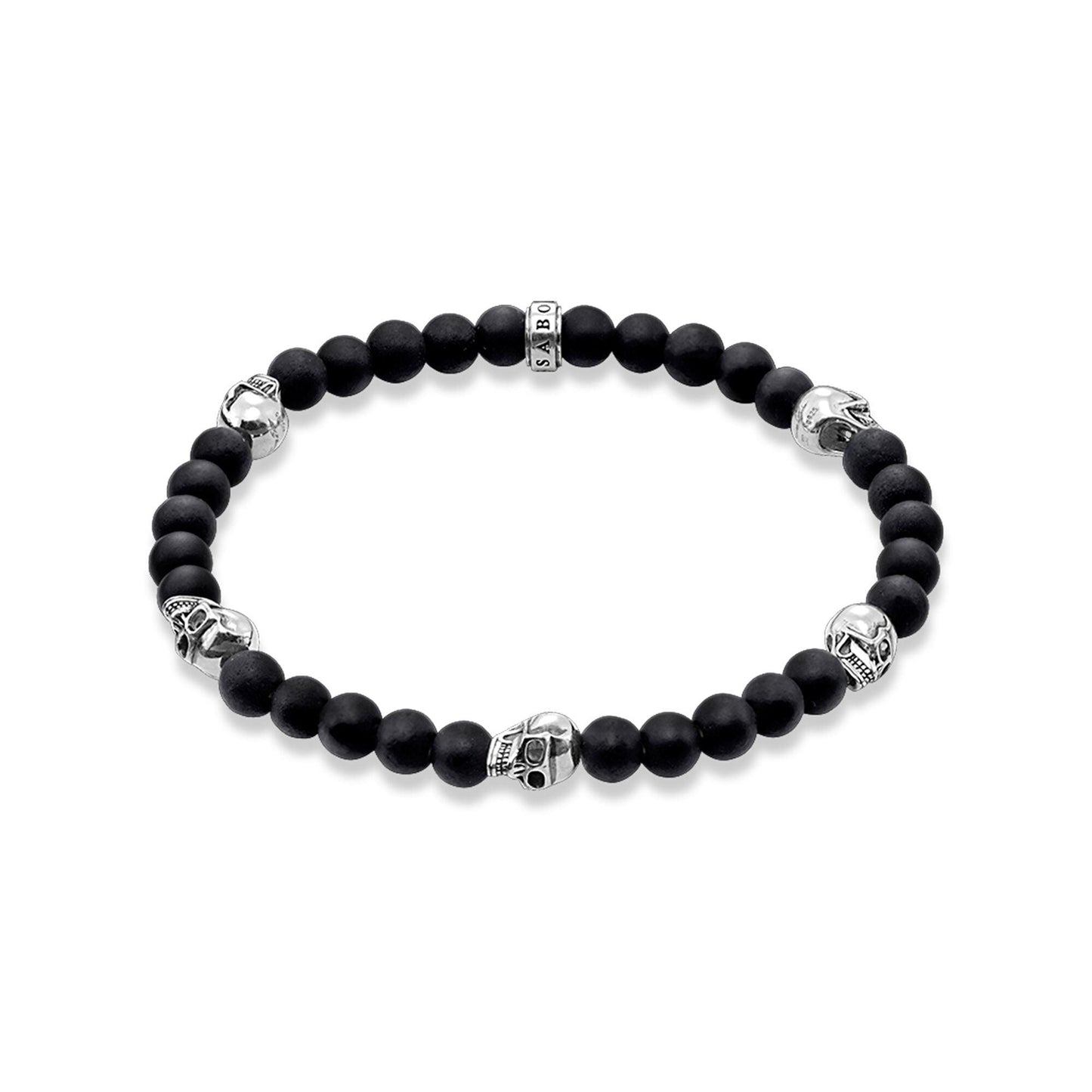 Thomas Sabo Sterling Silver and Obsidian Skull Stretchy Bracelet A1097 - Judith Hart Jewellers