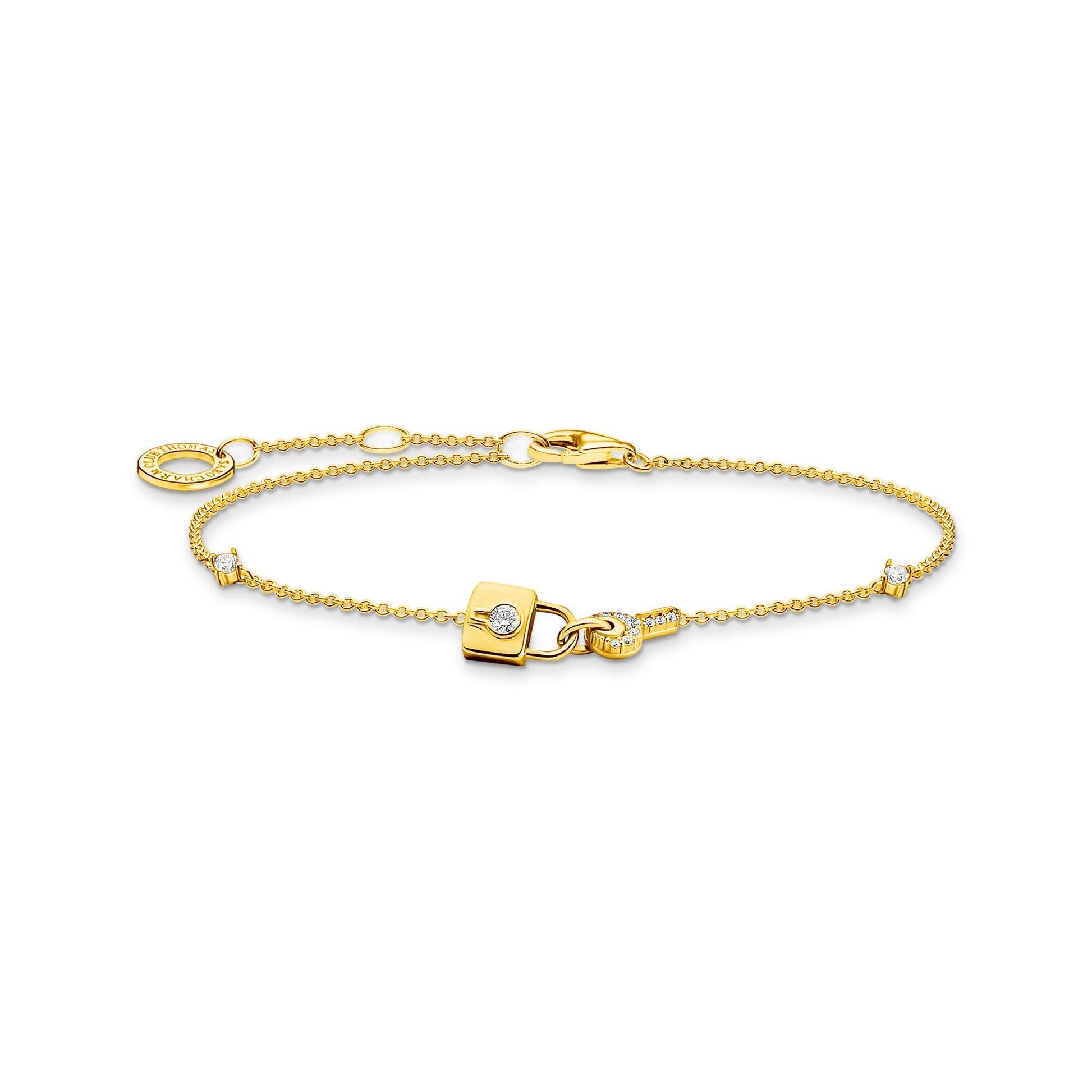 Thomas Sabo Yellow Gold Plated Bracelet with Cubic Zirconia Lock and Key A2040-414-14 - Judith Hart Jewellers