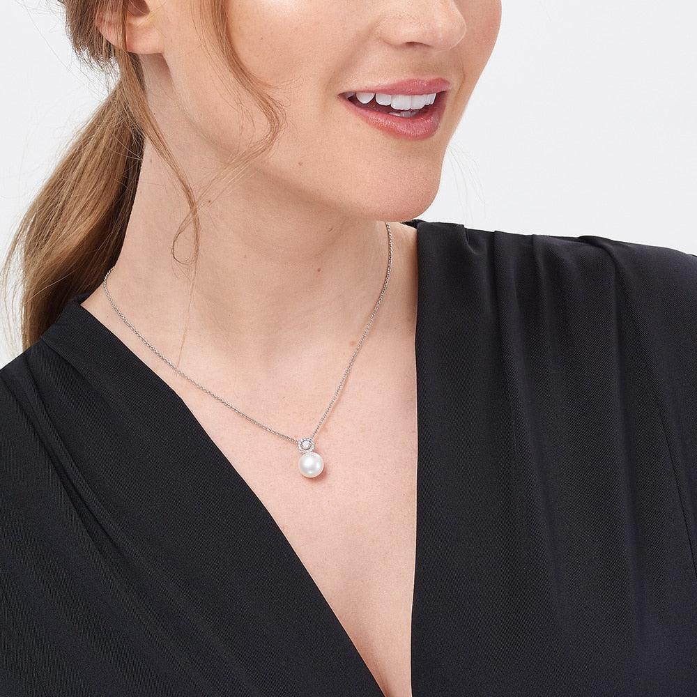 Jersey Pearl Amberley Freshwater Cultured Pearl with Cubic Zirconia Top Cluster Drop Necklace