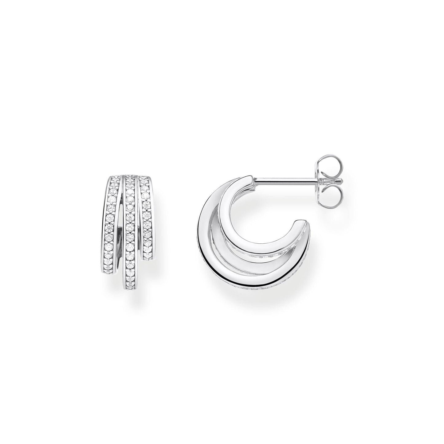 Thomas Sabo Sterling Silver Triple Row Hoops with Cubic Zirconia CR652-051-14 - Judith Hart Jewellers
