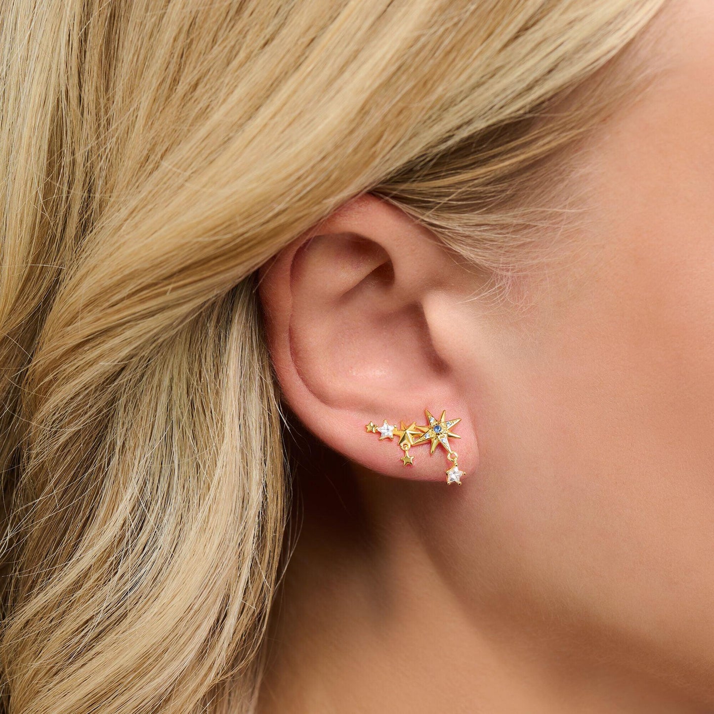 Thomas Sabo Yellow Gold Plated Multi Coloured Stone Star Ear Climbers H2223-959-7 - Judith Hart Jewellers