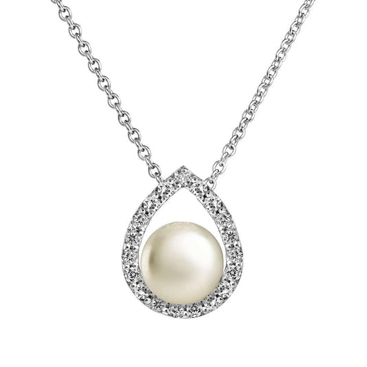 Jersey Pearl Sterling Silver Freshwater Pearl Amberley Pendant and Chain with White Topaz