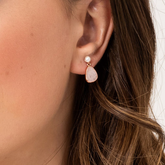 Jersey Pearl Sorel Rose Quartz and Freshwater Pearl Drop Earrings