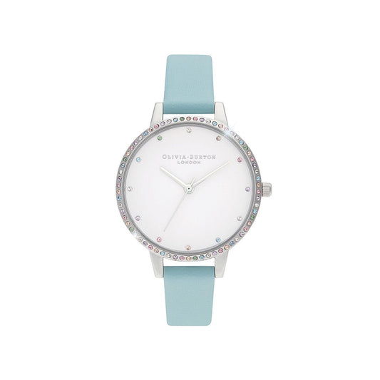 Olivia Burton Rainbow Bezel Watch with Turquoise Leather Strap OB16RB19 - Judith Hart Jewellers