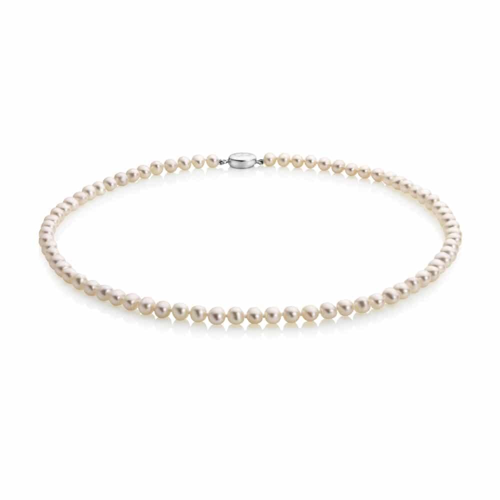 Jersey Pearl Sterling Silver White Freshwater Cultured Pearl 5x5.5mm 18'' Necklet