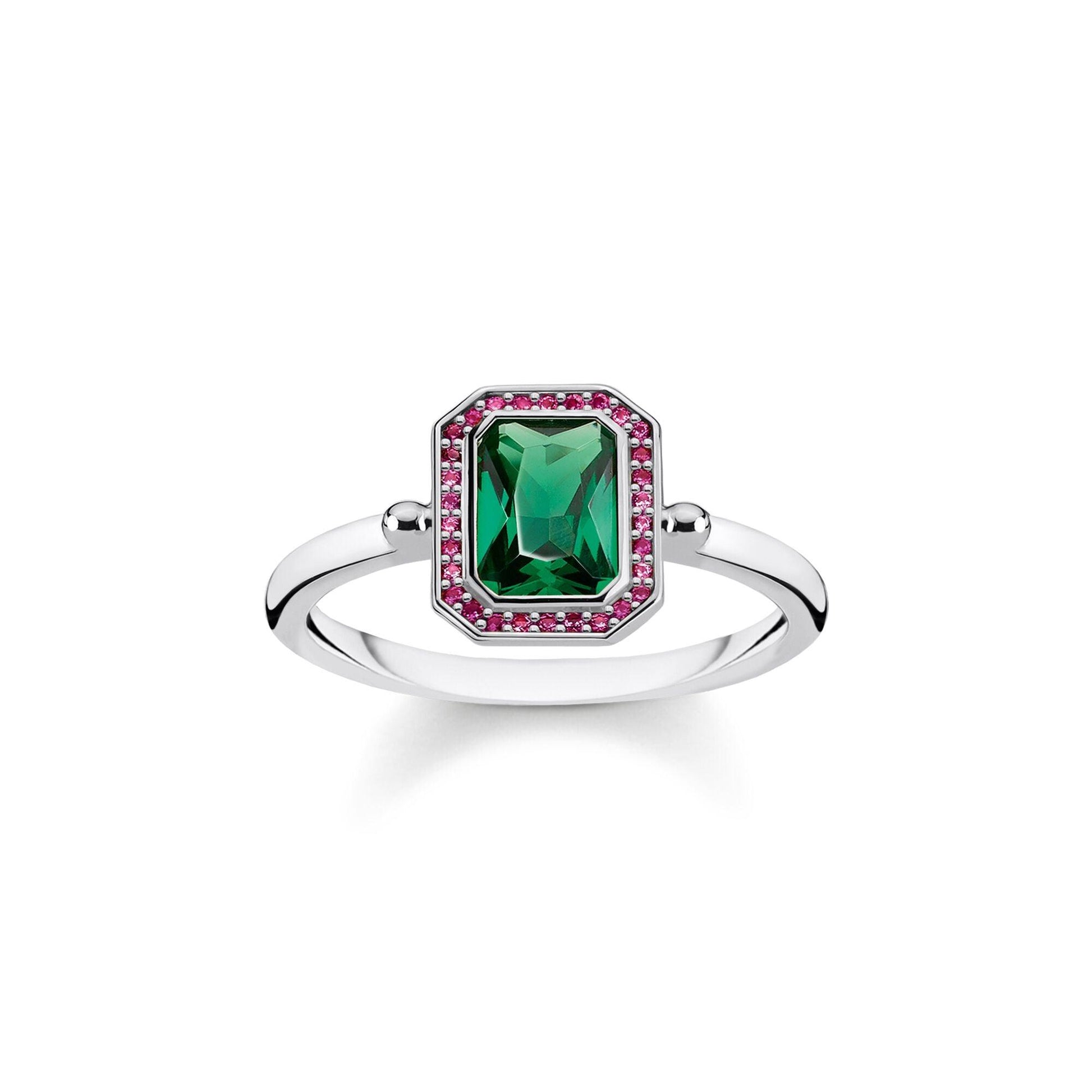 Thomas Sabo Sterling Silver Green and Pink Multi-stone Cocktail Ring TR2264-348-7 - Judith Hart Jewellers