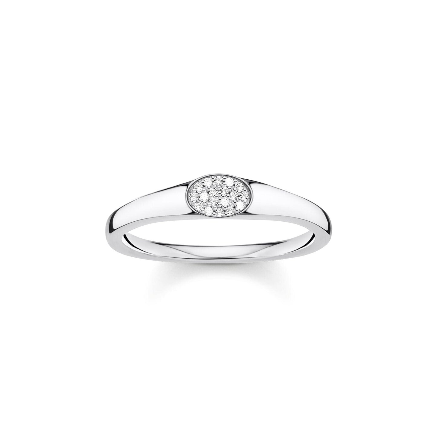 Thomas Sabo Sterling Silver Slim Signet Ring with Cubic Zirconia TR2315-051-14 - Judith Hart Jewellers
