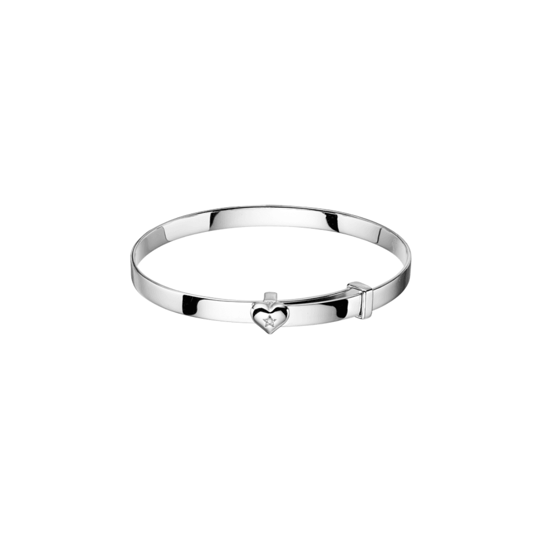 Little Star Gisele Heart and Diamond Expander Baby Bangle LSB0007 - Judith Hart Jewellers