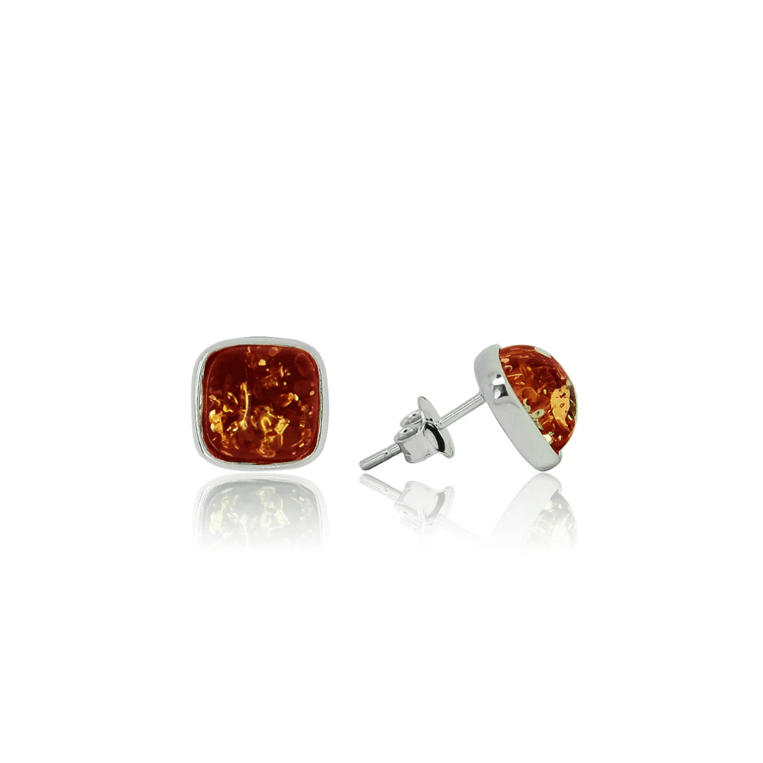 Sterling Silver Amber Square Rubover Stud Earrings - Judith Hart Jewellers