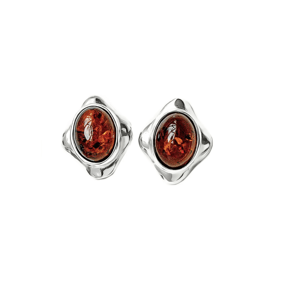 Sterling Silver Oval Amber Stud Earrings - Judith Hart Jewellers