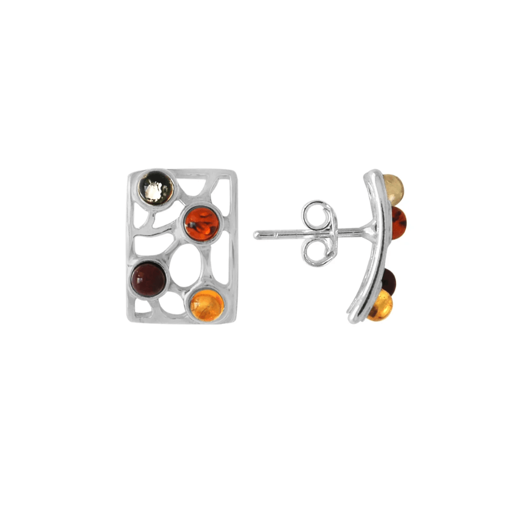 Sterling Silver Multicoloured Amber Stud Earrings - Judith Hart Jewellers