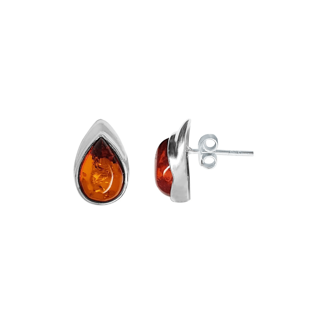 Sterling Silver Teardrop Amber Stud Earrings - Judith Hart Jewellers