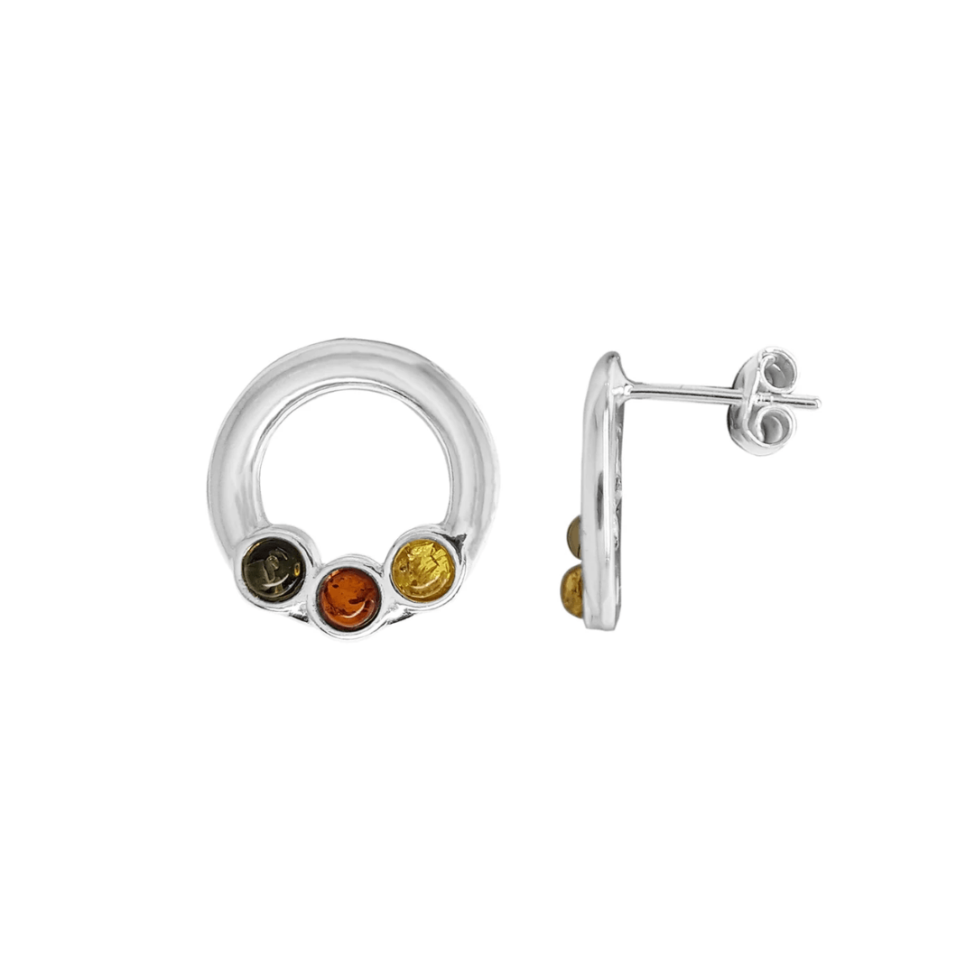 Sterling Silver Three Colour Amber Circle Stud Earrings - Judith Hart Jewellers