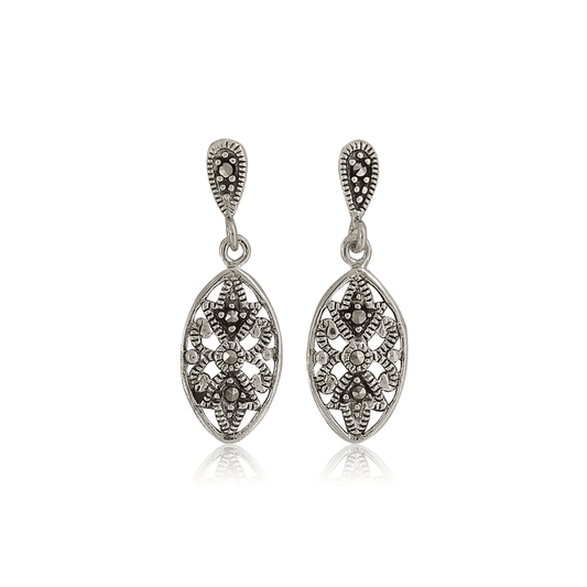 Sterling Silver Marcasite Drop Earrings - Judith Hart Jewellers