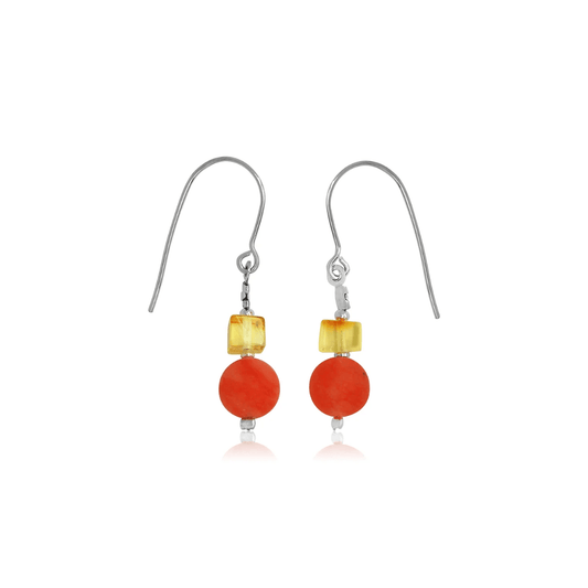 Sterling Silver Amber and Orange Quartz Drop Earrings - Judith Hart Jewellers