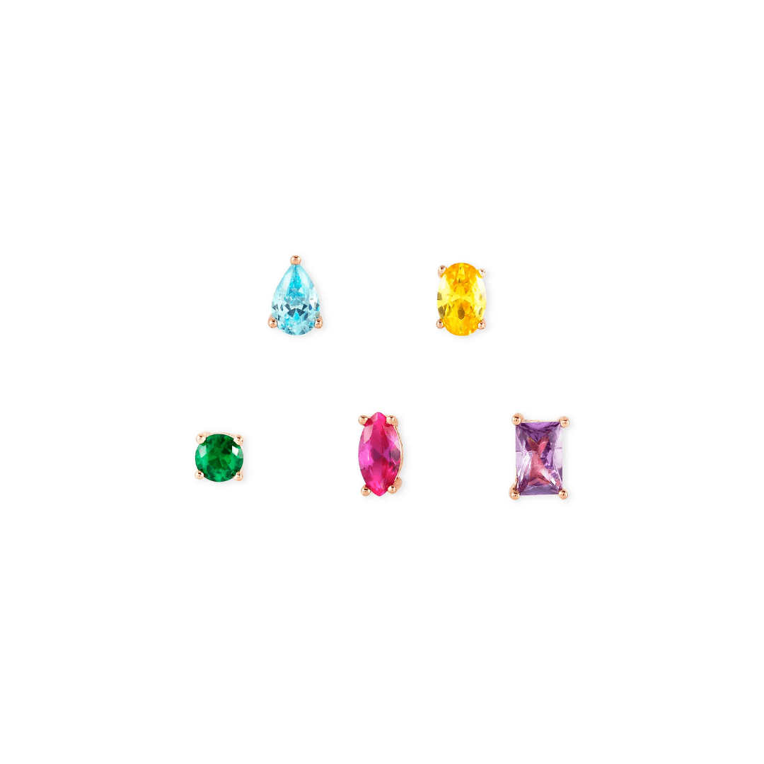 Nomination Nomination Sterling Silver Rose Gold Plated Multicoloured Stones Colour Wave Set of 5 Earrings 149804/026 - Judith Hart Jewellers