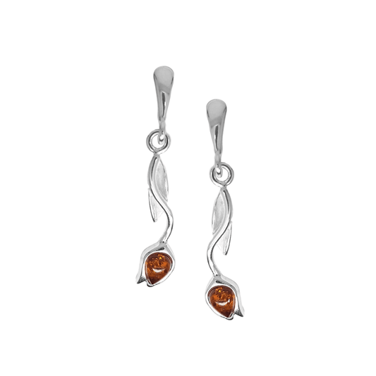 Sterling Silver Amber Drop Earrings