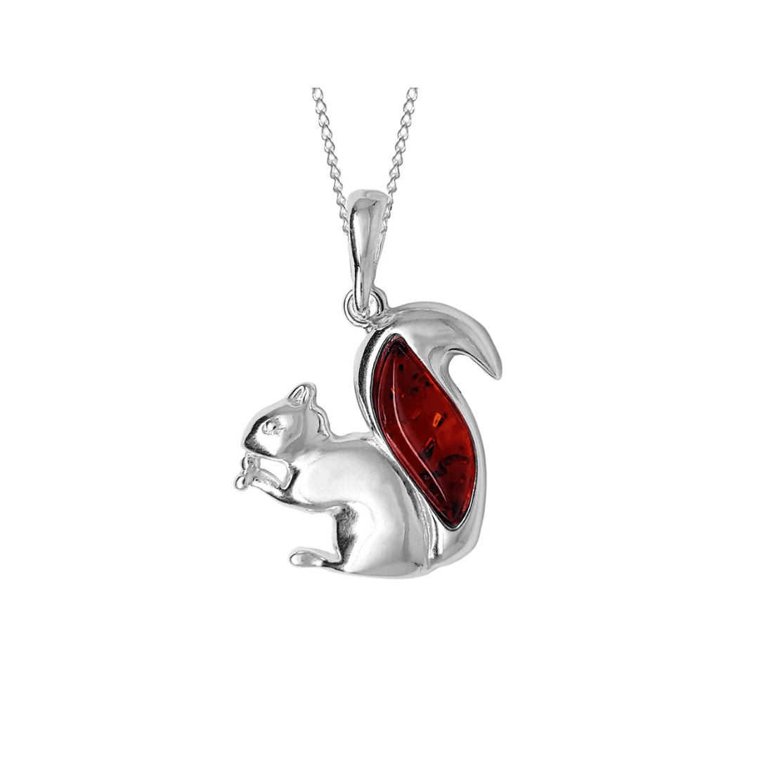 Sterling Silver Amber Squirrel Pendant and Chain - Judith Hart Jewellers