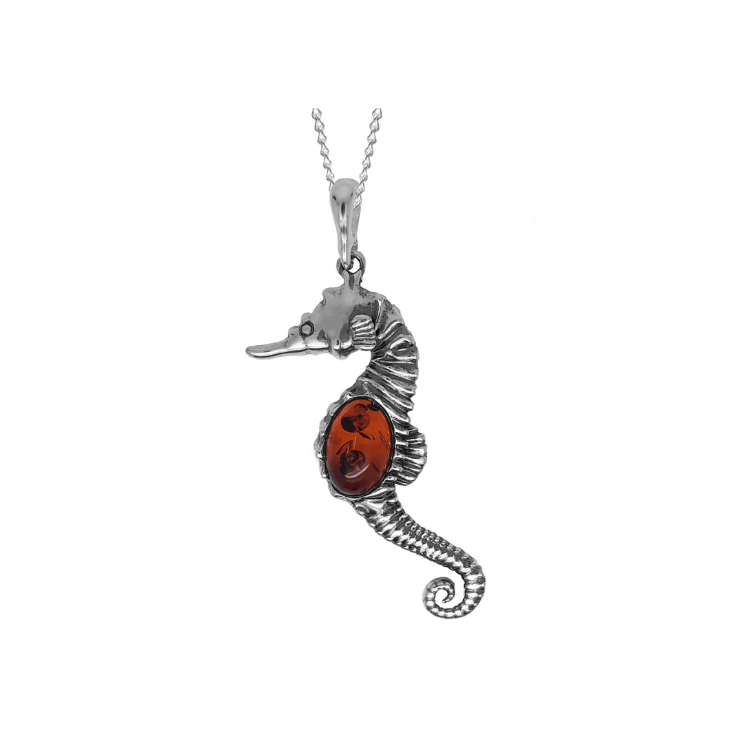 Sterling Silver Amber Seahorse Pendant and Chain - Judith Hart Jewellers