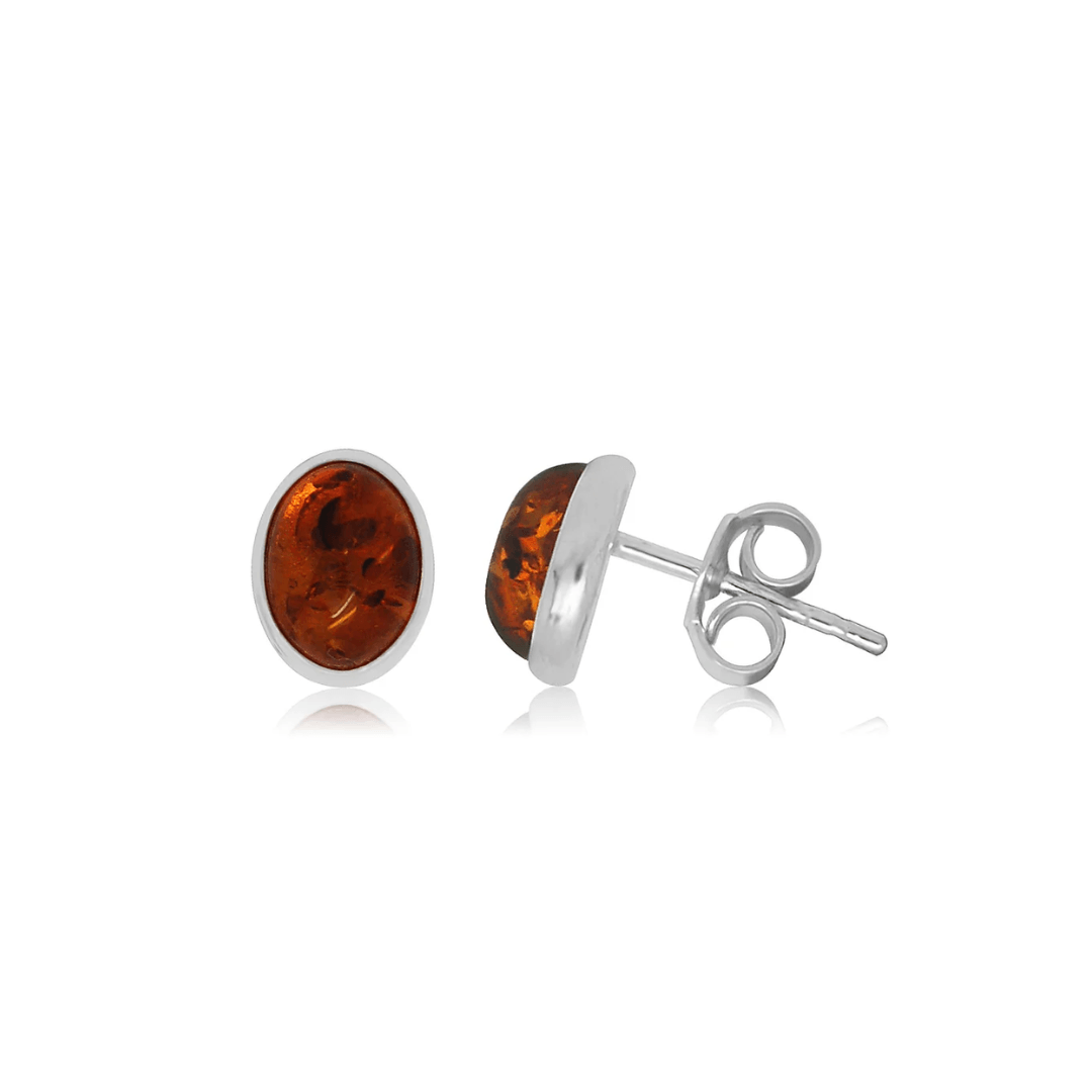 Sterling Silver Oval Amber Earrings - Judith Hart Jewellers