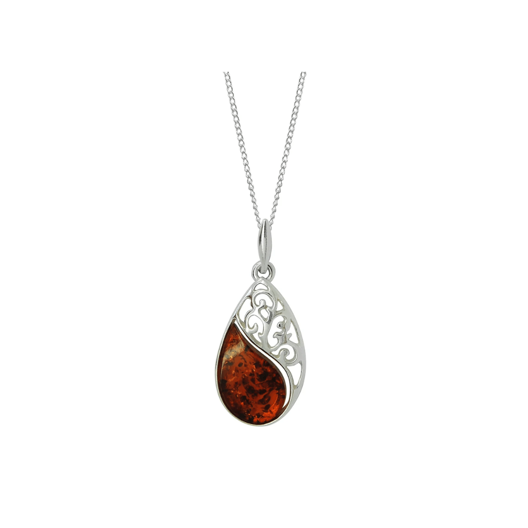 Sterling Silver Amber Pendant and Chain - Judith Hart Jewellers