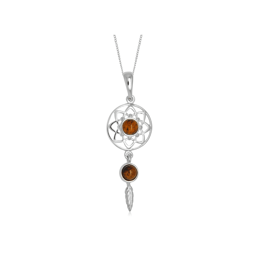Sterling Silver Amber Dreamcatcher Pendant and Chain - Judith Hart Jewellers