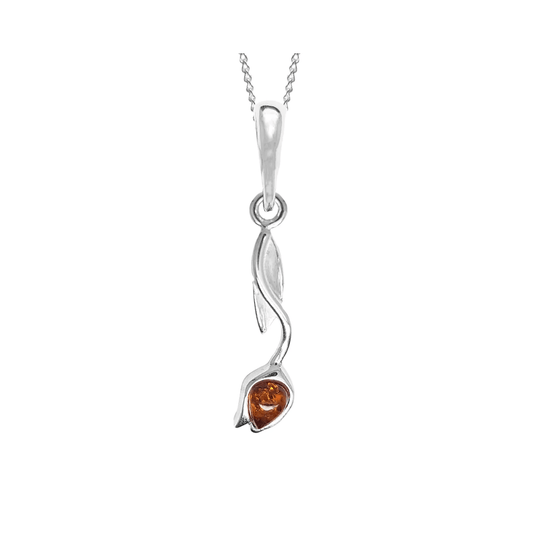 Sterling Silver Amber Pendant and Chain