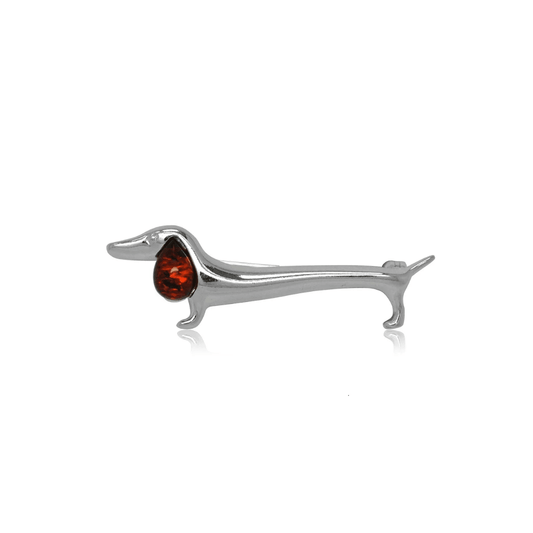 Sterling Silver Amber Dog Brooch - Judith Hart Jewellers