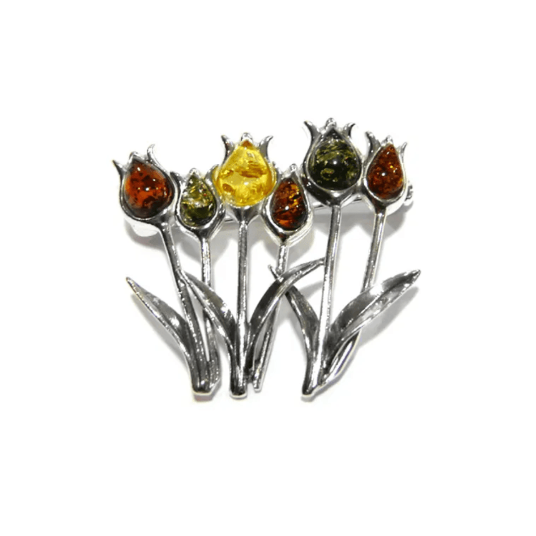 Sterling Silver Amber Tulips Brooch - Judith Hart Jewellers