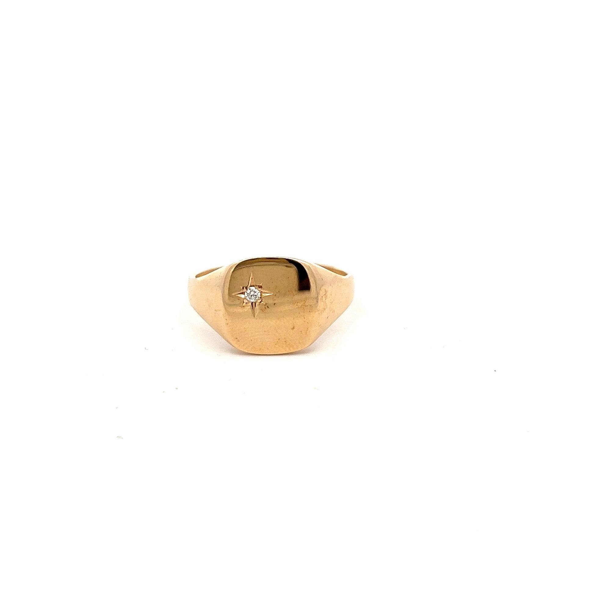 9ct Yellow Gold Cushion Signet Ring with 0.30ct Brilliant Cut Diamond - Judith Hart Jewellers