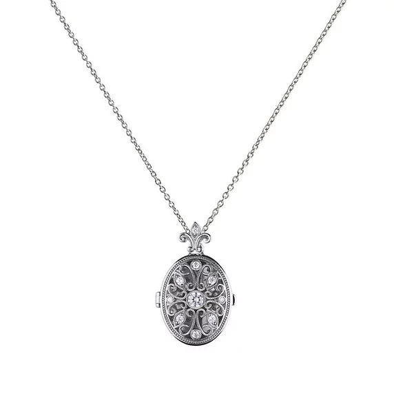 Diamonfire Silver Oval Filigree Locket and Chain P4622